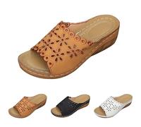 Womens Slip On Sandals Backless Low Wedge Open Toe Mules,Womens Summer Slides,Floral Hollow Out Slides,Breathable Non Slip Sole Slide,Casual Solid Colour Sandals,Daily Indoor & Outdoor Wear