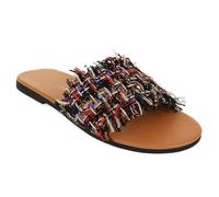 Women's Slip On Sandals Lightweight Flat Heel Plaid Patchwork Round Toe Slide Slippers Casual Summer Shoes for City Walking & Travel,Pink,3 UK