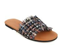 Women's Slip On Sandals Lightweight Flat Heel Plaid Patchwork Round Toe Slide Slippers Casual Summer Shoes for City Walking & Travel,Purple,6.5 UK