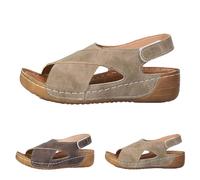 Womens Slip On Sandals Womens Cross Sandals Magic Paste Walking Sandal Slingback Leather Sandal Strappy Crossover Cushioned Footbed Slippers Vintage Beach Slides Summer Hollow Sliders