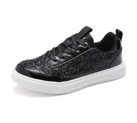 Womens Slip On Shoes Glossy Fashion Casual Athletic Walking Sneakers Low Top Lace Up Comfortable Slip Daily Wear Footwear Black