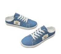 Women's Slip on Sneakers Breathable Canvas Shoes Fashion Comfortable Lightweight Mules Non-Slip Lace up Loafers Casual Open Back Shoes Blue