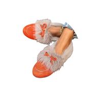 Women's Slip On Suede Loafers Winter Warm Fleece Lined Flat Shoes Round Toe Business Casual Work Flats Walking Loafer Cozy Indoor Outdoor Slippers Plush Non-Slip Cotton Driving Shoes (Orange, 7)