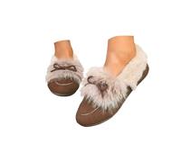 Women's Slip On Suede Loafers Winter Warm Fleece Lined Flat Shoes Round Toe Business Casual Work Flats Walking Loafer Cozy Indoor Outdoor Slippers Plush Non-Slip Cotton Driving Shoes (Coffee, 7)