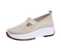 Womens Slip On Trainers Air Cushion Athletic Sneakers Fashion Platform Leather Lightweight Non Tennis Shoes Chunky Colorful Lifestyle Arch Support Running Ladies Khaki