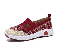 Womens Slip on Trainers Comforble Walking Shoes,Women Orthopedic Casual Shoes Breathable Soft Sole Shoes,Lightweight Mesh Up Athletic Sneakers Memory Foam（A3321） Red