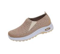 Womens Slip On Trainers Ladies Wide Fit Breathable Mesh Running Walking Shoes Comfortable Arch Support Soft Sole Athletic Tennis Sneakers Non Slip Orthopaedic Shoes for Women Jogging Sneakers Coffee