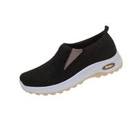 Womens Slip On Trainers Ladies Wide Fit Breathable Mesh Running Walking Shoes Comfortable Arch Support Soft Sole Athletic Tennis Sneakers Non Slip Orthopaedic Shoes for Women Jogging Sneakers Black