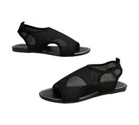 Women's Slip On Trainers, Lightweight, Breathable Sports Shoes, Super Comfortable Knitted Sandals, Chic Mesh Flat Sandals, Non-Slip, Elegant Roman Sandals, Non-Slip Summer Beach Shoes, black, 4 UK