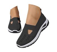 Women's Slip-On Trainers Lightweight Walking Shoes Comfortable Breathable Mesh Sneakers Wedge Heel Arch Support Memory Foam Shoes Non-Slip Casual Sports Gym Fitness Footwear Black