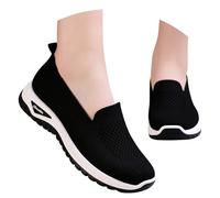 Womens Slip On Trainers Plain Lightweight Athletic Running Sneaker Mesh Breathable Sport Walking Sneakers Wedge Non Slip Tennis Shoes Ladies Comfortable Working Nursing Shoes for Everyday Black