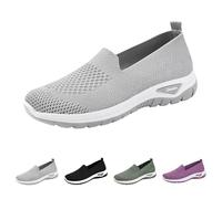 Womens Slip on Trainers Size 5 Comforble Walking Gym Fitness Shoes with Memory Foam Mesh Breathable Orthopedic Trainers, Ladies Comfortable Wide Fit Sneakers Size UK 4-UK 7.5 Grey