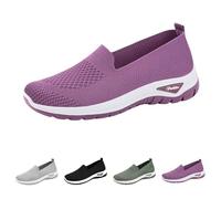 Womens Slip on Trainers Size 5 Comforble Walking Gym Fitness Shoes with Memory Foam Mesh Breathable Orthopedic Trainers, Ladies Comfortable Wide Fit Sneakers Size UK 4-UK 7.5 Purple