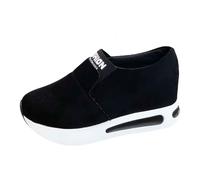 Womens Slip On Trainers Trail Running Sneakers Fashion Platform Leather Mesh Sport Shoes Chunky Colorful Lifestyle Air Cushion Arch Support for Spring Summer, Hiking Trekking Black