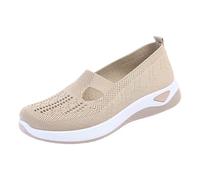 Women's Slip-On Trainers Walking Shoes Mesh Breathable Lightweight Casual Sneakers Ladies Work Running Shoes Summer Sport Outdoor Gym (01-4-Khaki, 3.5)