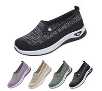 Womens Slip on Trainers Wide Fit Orthopedic Comforble Walking Running Shoes with Memory Foam Ladies Breathable Mesh Arch Support Soft Sole Athletic Tennis Sneakers Non Slip Low Top Shoes(Black)