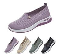 Womens Slip on Trainers Wide Fit Orthopedic Comforble Walking Running Shoes with Memory Foam Ladies Breathable Mesh Arch Support Soft Sole Athletic Tennis Sneakers Non Slip Low Top Shoes(Purple)