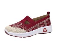 Women's Slip On Trainers with Memory Foam,Ladies Breathable Mesh Walking Running Shoes,Hand Free Running Shoes,Provides Grip,Provides Cushioning,for Busy Mornings Or When Going Out Red