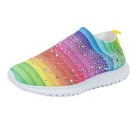 Womens Slip On Trainers With Rhinestones Lightweight Comfortable Mesh Walking Sneaker With Memory Foam Plantar Fasciitis Slip-On Sneakers Gym Plain Swollen Or Sensitive Feet Footwear For Daily