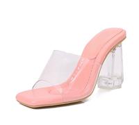 Women's Slip-On Transparent Chunky Heel Sandals - Wedding & Evening Party Shoes - for Night Club, Prom & Cocktail Parties,Pink,4 UK