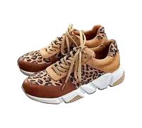 Women's Slip-On Walking Shoes Round-Toe Lace-Up Casual Shoes Fashion Leopard Print Low Sneakers Ladies Casual Smart Party Shoes Athletic Running Trainers, Street Outdoor Shoes Brown