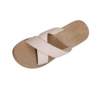 Womens Slip On Wedge Sandals Mules Slides Platform Slipper Textured Cross Strap Thick Sole Rope Style Open Toe | Summer Outdoor Beach Vacation Shoes Daily, 01 Beige, 4 UK