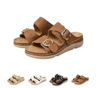 Womens Slip On Wedge Sandals, Summer Slides For Women, Adjustable Buckle Cut-Out Sandals, Casual Open Toe Footwear, Double Strap Casual Slides With Contrast Stitching For Street Wanders