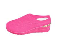 Womens Slip On Wedge Sneakers Platform Walking Shoes Knit Mesh Trainers Casual Solid Color Thick Sole Lightweight Loafers Non Slip Pump Footwear Fashion New Hot Pink