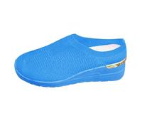 Womens Slip On Wedge Sneakers Platform Walking Shoes Knit Mesh Trainers Casual Solid Color Thick Sole Lightweight Loafers Non Slip Pump Footwear Fashion New Blue