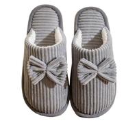 Women's Slip-On Winter Slippers, Cozy & Warm Bedroom Slippers for Women Chic Bow Indoor Shoes with Non-Slip EVA Sole (Grey,3-4UK)