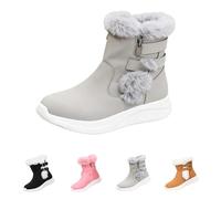 Women's Slip on Winter Snow Boots Side Zip up Warm & Insulated Faux Fur Lining Comfortable Fashion Booties Windproof Princess Fluffy Boots Grey Footwear Size 4.5