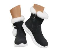 Women's Slip on Winter Snow Boots Side Zip up Warm & Insulated Faux Fur Lining Comfortable Fashion Booties Windproof Princess Fluffy Boots Black Footwear Size 4