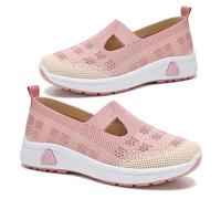 Women's Slip-On Work Shoes Breathable Orthopedic Walking Shoes, Trainers Reinforced Heel Support & Anti-Fatigue Sole for Standing Jobs Memory Foam(A2589) Pink