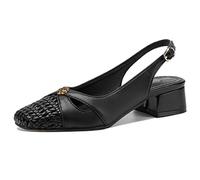 Womens Slip On Woven Sandals Closed Toe Slingback Low Block Heel Casual Slip On Sandals for Daily Wear & Travel Easy On Off Breathable Summer Shoes,Black,4 UK
