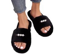 Women's Slipper Furry Slippers Outer Wear Hops Fashion Pearl Home A Word Slippers Comfortable Warm Cozy Footwear for Daily Casual Use (Black, 5)