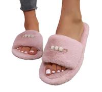 Women's Slipper Furry Slippers Outer Wear Hops Fashion Pearl Home A Word Slippers Comfortable Warm Cozy Footwear for Daily Casual Use (7) Pink