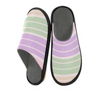 Women's Slipper Home Slippers For Women Indoor Ladies Memory Foam Slippers House Room, Soft Green Lilac Beige Color Stripe, 8-8.5