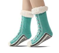 Women's Slipper Plush Socks Fluffy Cozy Cottage Warm Winter Soft Thick Comfortable Wool Non-slip House Socks Geometric Pattern (Green,One Size)