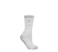 Heat Holders Ladies Extra Warm Fluffy Non Slip Thermal Slipper Socks - 4-8 UK - Silver Grey (Florence)