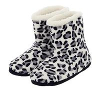 Womens Slippers Boots Luxury Leopard Print Fleece Rigid Non Slip Sole Black UK Size 6