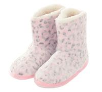 Womens Slippers Boots Luxury Leopard Print Fleece Rigid Non Slip Sole Pink UK Size 6