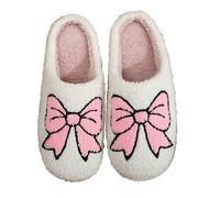 Womens Slippers Bow Print Faux Fleece Lining Shoes For Women Uk Lightweight Warm Footwear Slipper Cozy Cabin Retreat House Shoe Cozy Indoor Outdoor Slippers Plush Thermal Winter Slipper