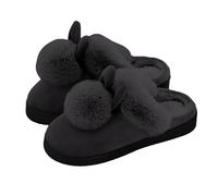 Womens Slippers Couples Comfortable Home Cute Winter Cozy Clogs for Men and Women Thick Sole Warm Long Ear Single Pom Design for Couples Cozy Slippers for Women(Black, 6.5)