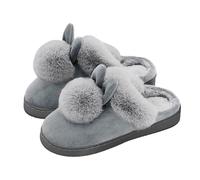 Womens Slippers Couples Comfortable Home Cute Winter Cozy Clogs for Men and Women Thick Sole Warm Long Ear Single Pom Design for Couples Cozy Slippers for Women(Grey, 4.5)