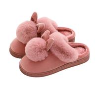 Womens Slippers Couples Comfortable Home Cute Winter Cozy Clogs for Men and Women Thick Sole Warm Long Ear Single Pom Design for Couples Cozy Slippers for Women(Watermelon Red, 4.5)