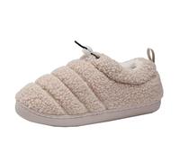 Womens Slippers Couples Men Women Slip On Furry Flat Home Winter Round Toe Keep Warm Solid Cozy Clogs Button And Line Design For Couples Ladies Cozy Slippers(Khaki, 3)