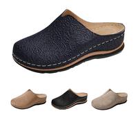 Women's Slippers Fashion Carved Roman Holiday Casual Thick Soft Leather Shoes Lightweight Retro with Orthopedic Trainers Sneaker Ladies Round Toe Walking Outdoor Shoes Size 4.5 Black
