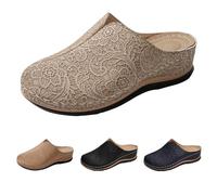 Women's Slippers Fashion Carved Roman Holiday Casual Thick Soft Leather Shoes Lightweight Retro with Orthopedic Trainers Sneaker Ladies Round Toe Walking Outdoor Shoes Size 5 Khaki