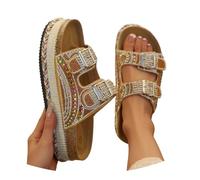 Women's Slippers Glitter Clogs Sandals with Rhinestone Platform Comfortable Beach Shoes, brown, 4 UK