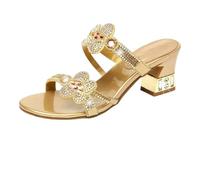 Women's Slippers Glitter Peep Toe Thick Heel Rhinestones Sandals For Beach Casual Outdoor Wear